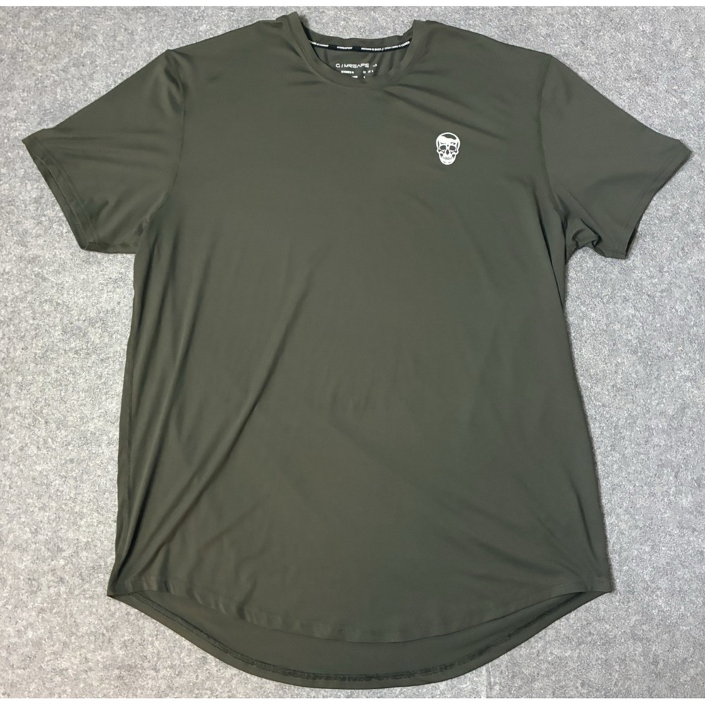 Gymreapers Performance T-Shirt Mens 3XL Olive Green Curved Hem Skull Logo Tee